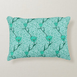 Art Nouveau Tulip Damask, Turquoise Decorative Pillow