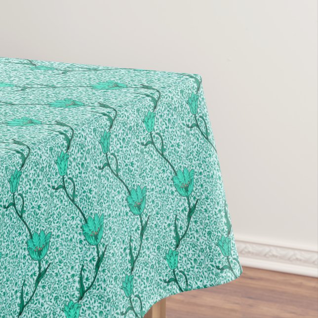 Art Nouveau Tulip Damask, Turquoise Tablecloth (In Situ)