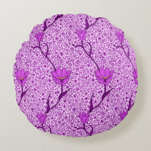 Art Nouveau Tulip Damask, Violet and Orchid Round Pillow