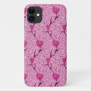 Art Nouveau Tulip Damask, Wine & Fuchsia Pink iPhone 11 Case