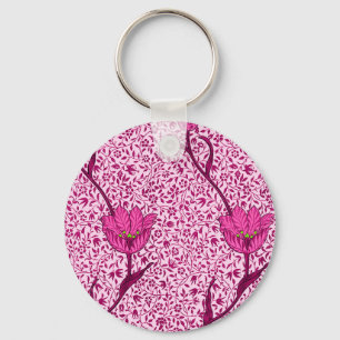 Art Nouveau Tulip Damask, Wine & Fuchsia Pink Keychain