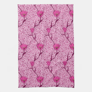 Art Nouveau Tulip Damask, Wine & Fuchsia Pink Kitchen Towel