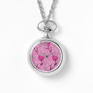 Art Nouveau Tulip Damask, Wine & Fuchsia Pink Watch