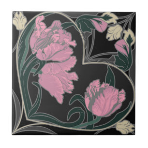 Art Nouveau Tulip Heart Vintage Tile