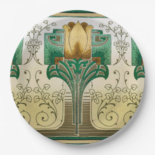 Art Nouveau Tulip Motif Wedding Birthday Holiday Paper Plate