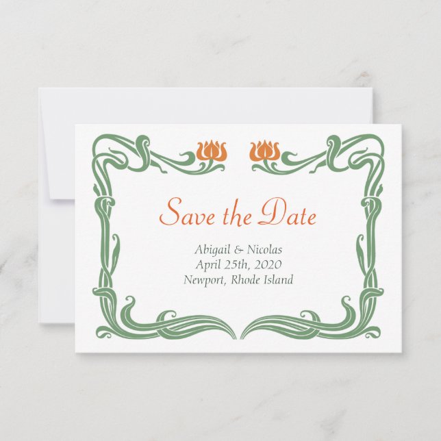 Art Nouveau Tulips Save the Date Card (Front)