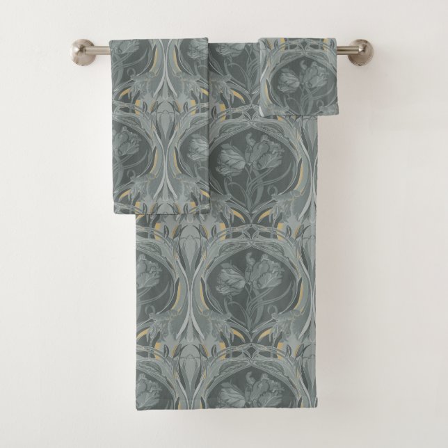 Art Nouveau Tulips Shades of Grey Towels (Insitu)