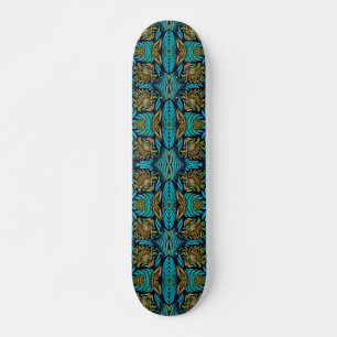 Art Nouveau Turquoise Blue Floral Pattern   Skateboard