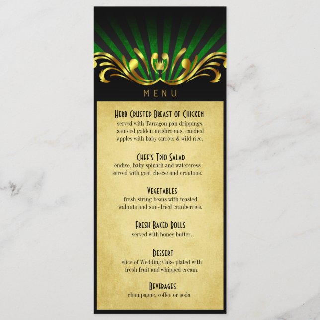 Art Nouveau Vegas Dinner Menu green (Front)
