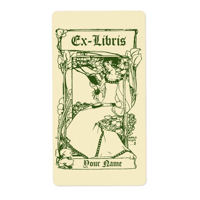 Art Nouveau Victorian Era Ex Libris Lady Modèle (Devant)