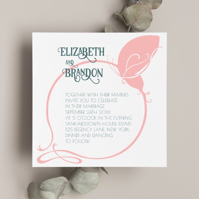 Art Nouveau Vintage Butterfly Diusty Pink Wedding Invitation (Creator Uploaded)