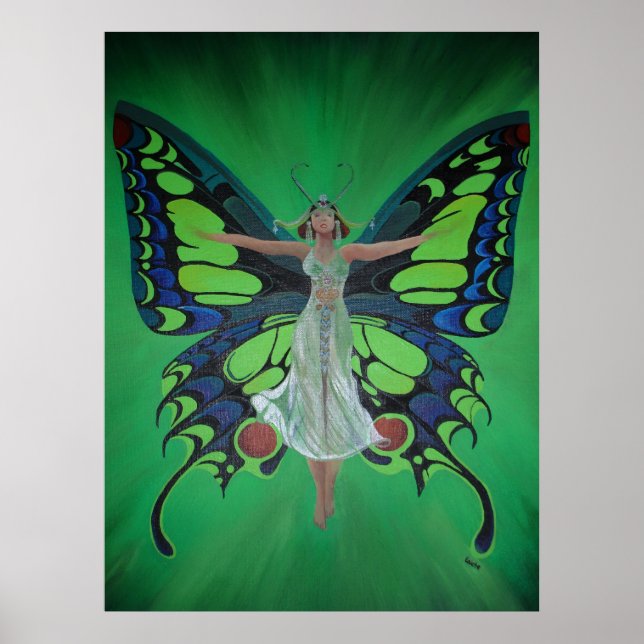 Art Nouveau Vintage Flapper With Butterfly Wings Poster (Front)