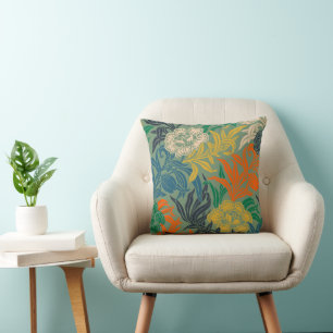 Art Nouveau Vintage Floral Botanical Wood Block Throw Pillow