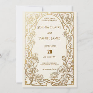 Art Nouveau Vintage Gold Floral Wedding Invitation