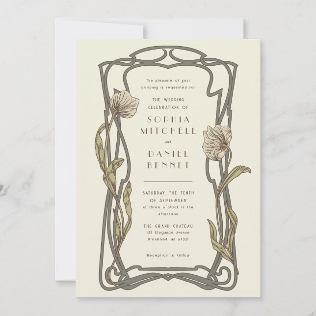Art nouveau vintage morris pimpernel wedding invitation (Front)