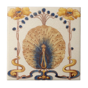 Art Nouveau Vintage Peacock Design Feature Tile