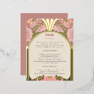 Art Nouveau Vintage Pink Green Gold Wedding Detail Foil Holiday Postcard
