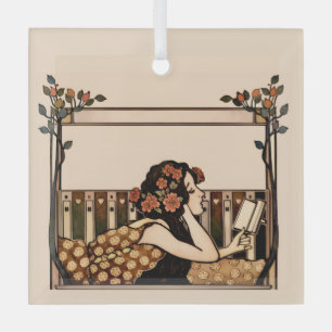 Art Nouveau Vintage reader Glass Ornament