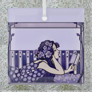 Art Nouveau Vintage reader Glass Ornament