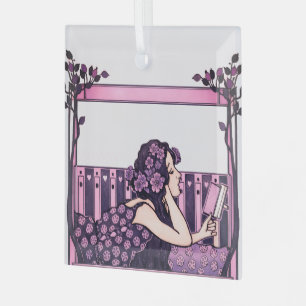 Art Nouveau Vintage reader Glass Ornament