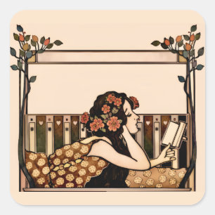 Art Nouveau Vintage reader Square Sticker