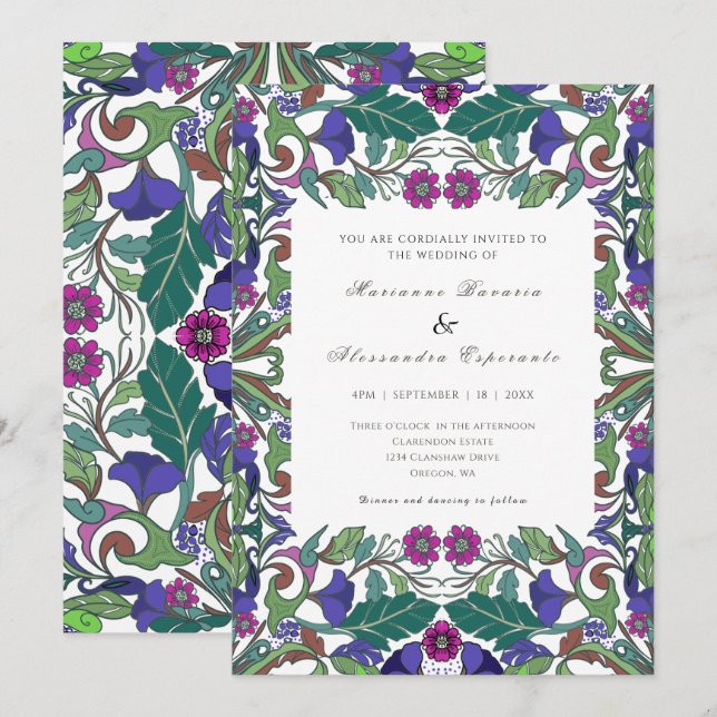  Art Nouveau vintage style floral wedding Invitation (Front/Back)