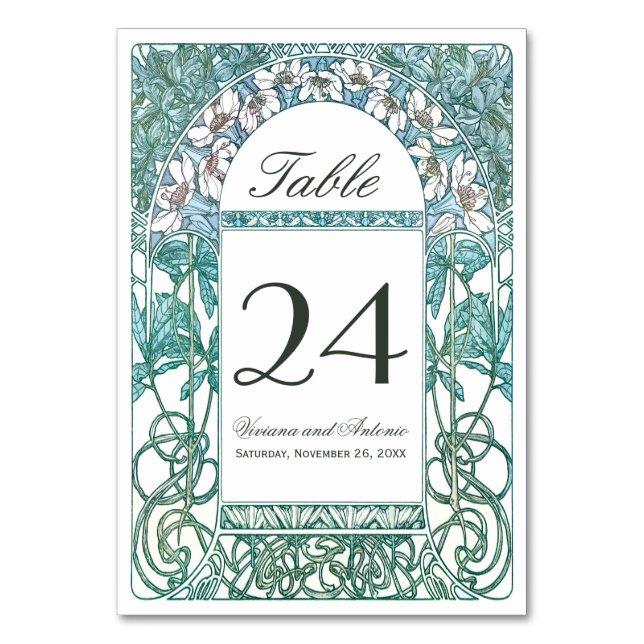 Art Nouveau Vintage Wedding Table Numbers (Front)