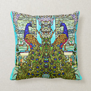 Art Nouveau VintageTiffany Stained Glass Peacock Throw Pillow