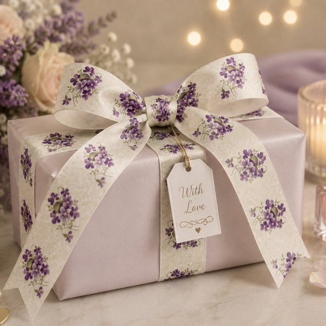 Art Nouveau Violet Floral Pattern Satin Ribbon (Creator Uploaded)