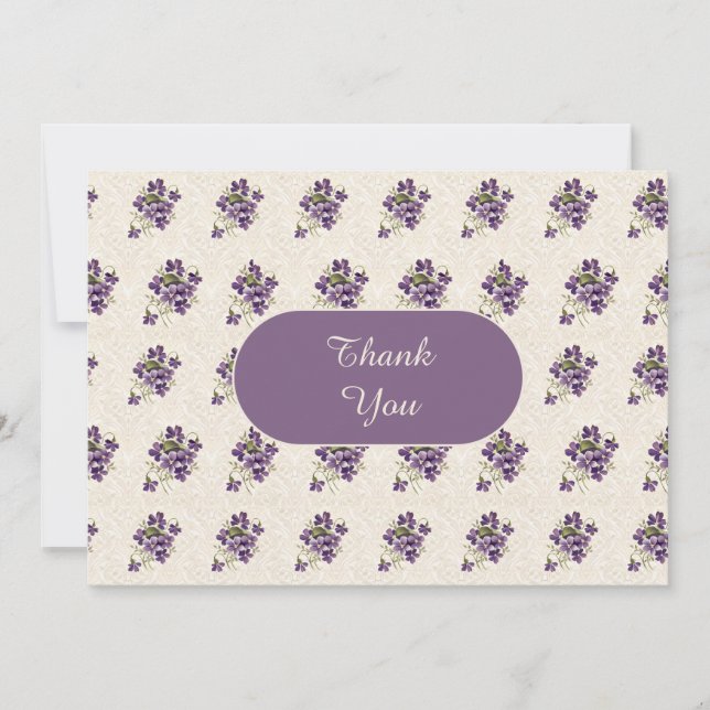 Art Nouveau Violet Floral Pattern Thank You Card (Front)