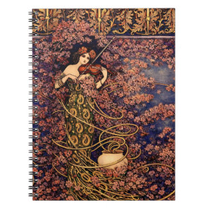 Art Nouveau Violinist in Blossoms – Vintage Floral Notebook