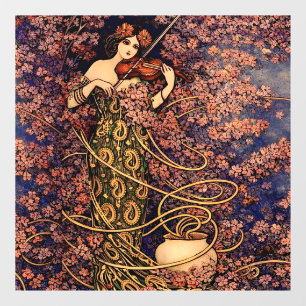 Art Nouveau Violinist in Blossoms – Vintage Floral Window Cling