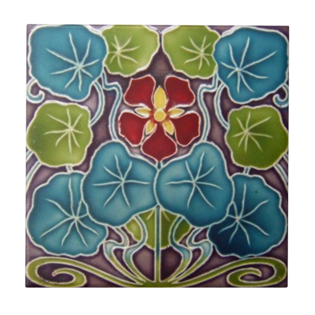 Art Nouveau Water Lilies Ceramic Wall Tile (Front)