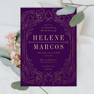 Art Nouveau Wedding Flowing Linework Aubergine