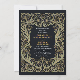 Art Nouveau Wedding Invitation Burgundy Floral