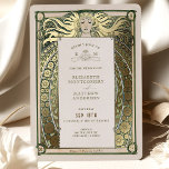 Art Nouveau Wedding Invitation Gold Green by Mucha<br><div class="desc">Our stunning foil wedding invitation features a beautiful female head with long flowing hair and ornate details inspired by the iconic Art Nouveau style of Alphonse Mucha. This printed card is the perfect way to add a touch of elegance and sophistication to any occasion, from weddings and baby showers to...</div>