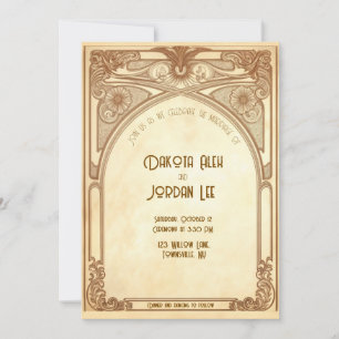 Art Nouveau Wedding Invitation in Warm Tones