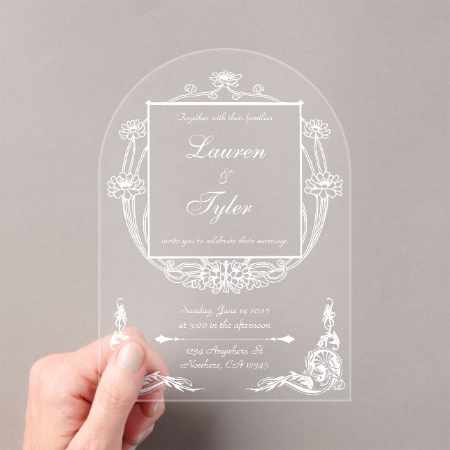 Art Nouveau Wedding Invitation on Clear Acrylic (Insitu (Handheld))