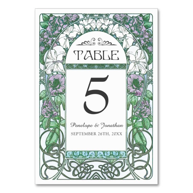 Art Nouveau Wedding Table Cards (Set #2) (Front)