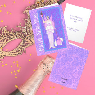 Art Nouveau Westie Dog Pink Purple New Year Card