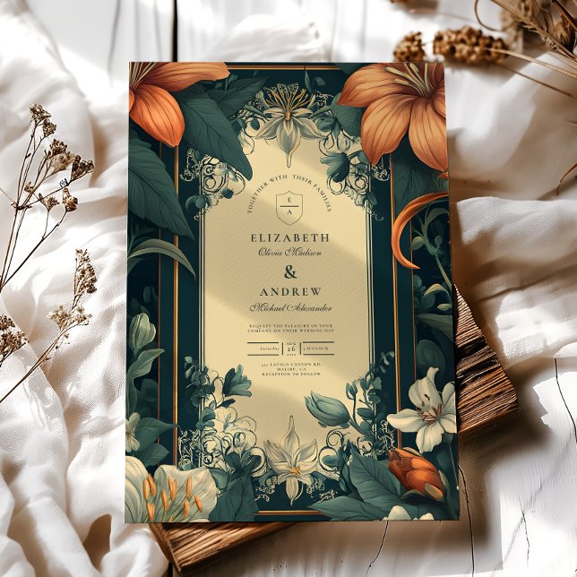  Art Nouveau Whimsical Floral Wedding Invitation (Creator Uploaded)