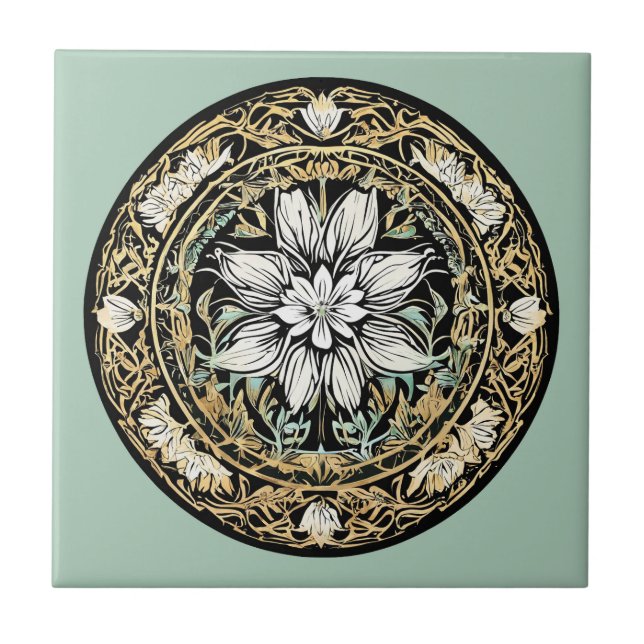 Art Nouveau White Floral Tile (Front)