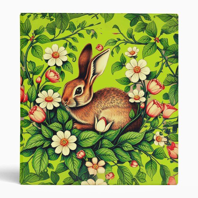 Art Nouveau Wild Rabbit and Flowers Binder (Front)