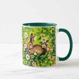 Art Nouveau Wild Rabbit and Flowers Mug