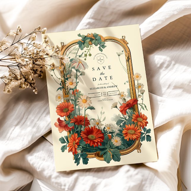 Art Nouveau Wildflower Frame Wedding Save The Date (Creator Uploaded)
