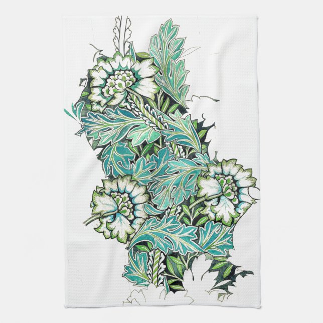 Art nouveau william morris anenome floral  kitchen towel (Vertical)