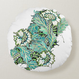 Art nouveau william morris anenome floral  round pillow