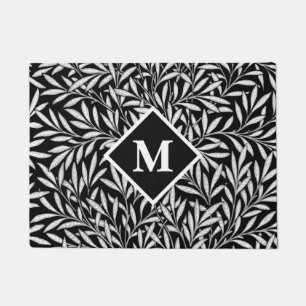 Art Nouveau Willow with Monogram, Black and White Doormat