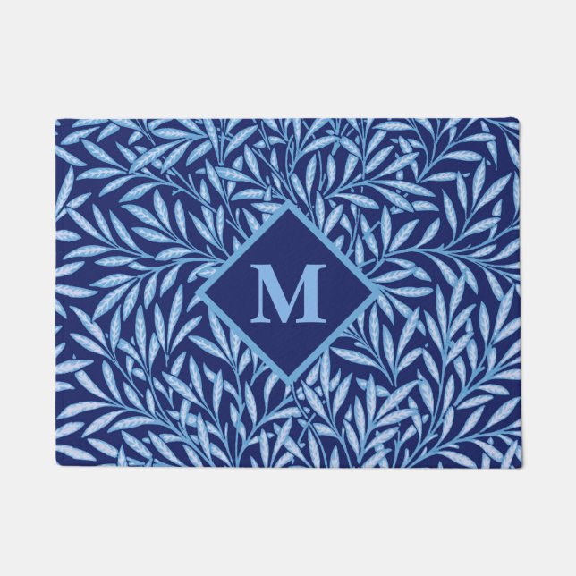 Art Nouveau Willow with Monogram, Cobalt Blue Doormat (Front)