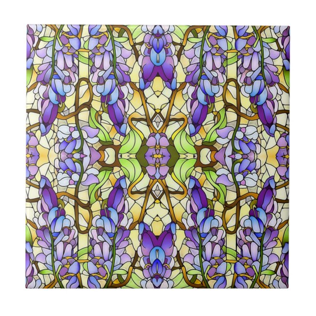 Art Nouveau Wisteria Faux Stained Glass Pattern  Tile (Front)